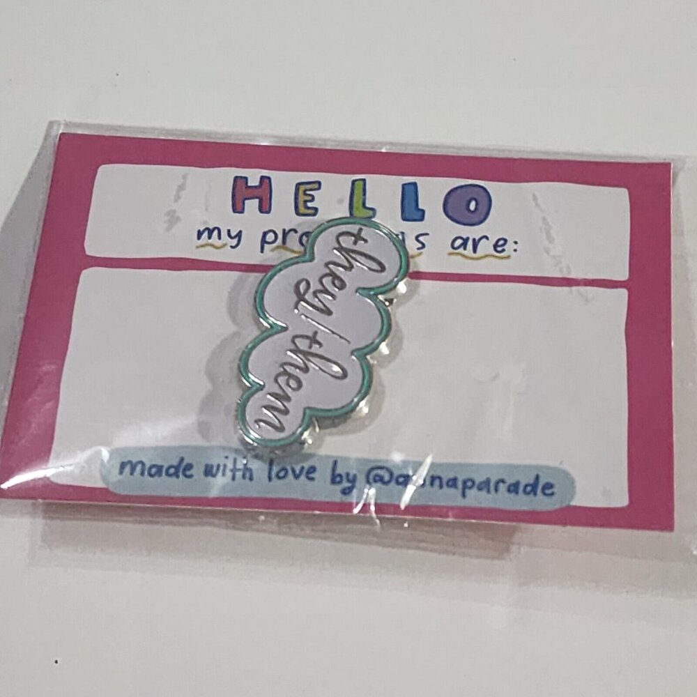 Anna Parade Hello My Pronouns Are They/Them Enamel Pin Gay Pride LGBTQ+ Lavender